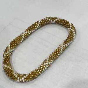Gold and White Beaded roll on Bracelet